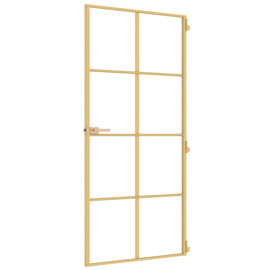 vidaXL Interior Door Slim Golden 93x201,5 cm Tempered Glass and Aluminium