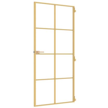 vidaXL Interior Door Slim Golden 93x201,5 cm Tempered Glass and Aluminium