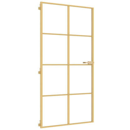 vidaXL Interior Door Slim Golden 102,5x201,5 cm Tempered Glass and Aluminium