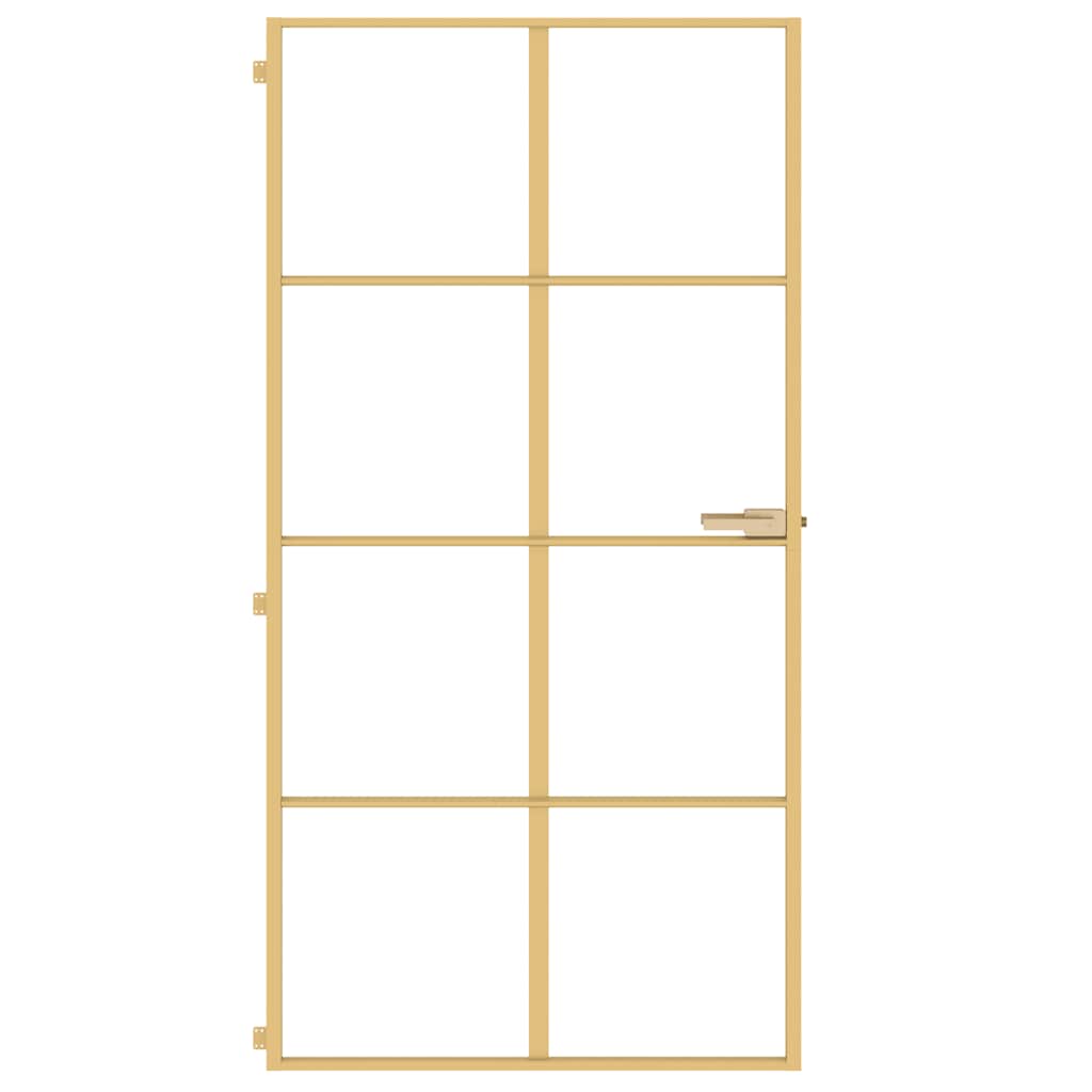 vidaXL Interior Door Slim Golden 102,5x201,5 cm Tempered Glass and Aluminium