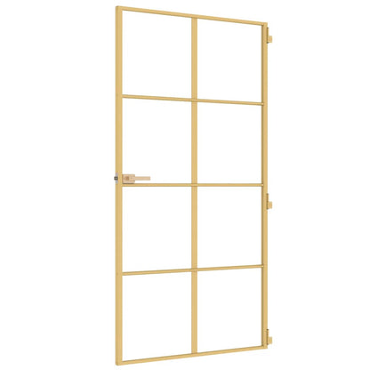 vidaXL Interior Door Slim Golden 102,5x201,5 cm Tempered Glass and Aluminium