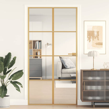 vidaXL Interior Door Slim Golden 102,5x201,5 cm Tempered Glass and Aluminium