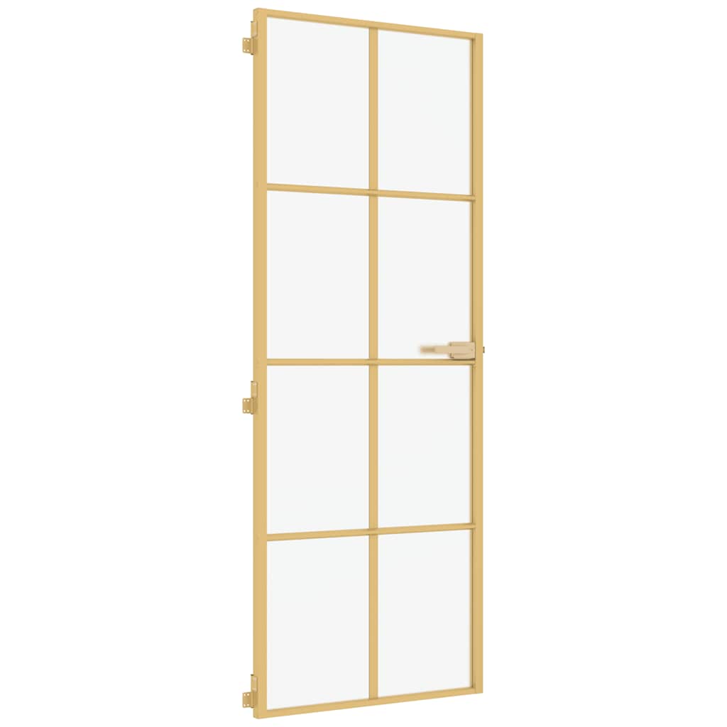 vidaXL Interior Door Slim Golden 76x201.5 cm Tempered Glass and Aluminium