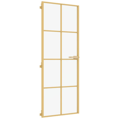 vidaXL Interior Door Slim Golden 76x201.5 cm Tempered Glass and Aluminium