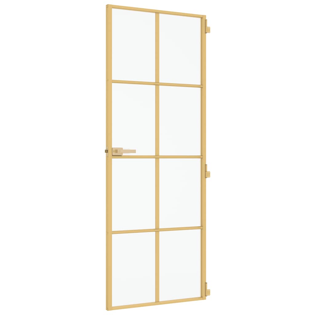 vidaXL Interior Door Slim Golden 76x201.5 cm Tempered Glass and Aluminium