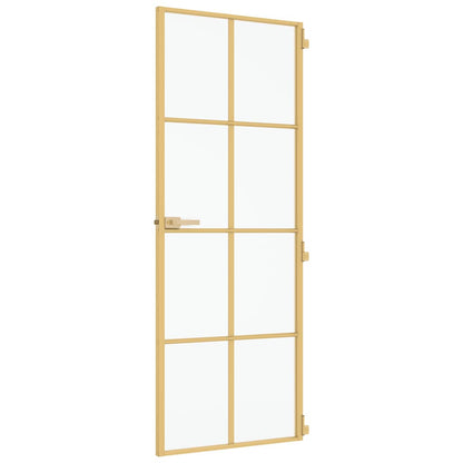 vidaXL Interior Door Slim Golden 76x201.5 cm Tempered Glass and Aluminium