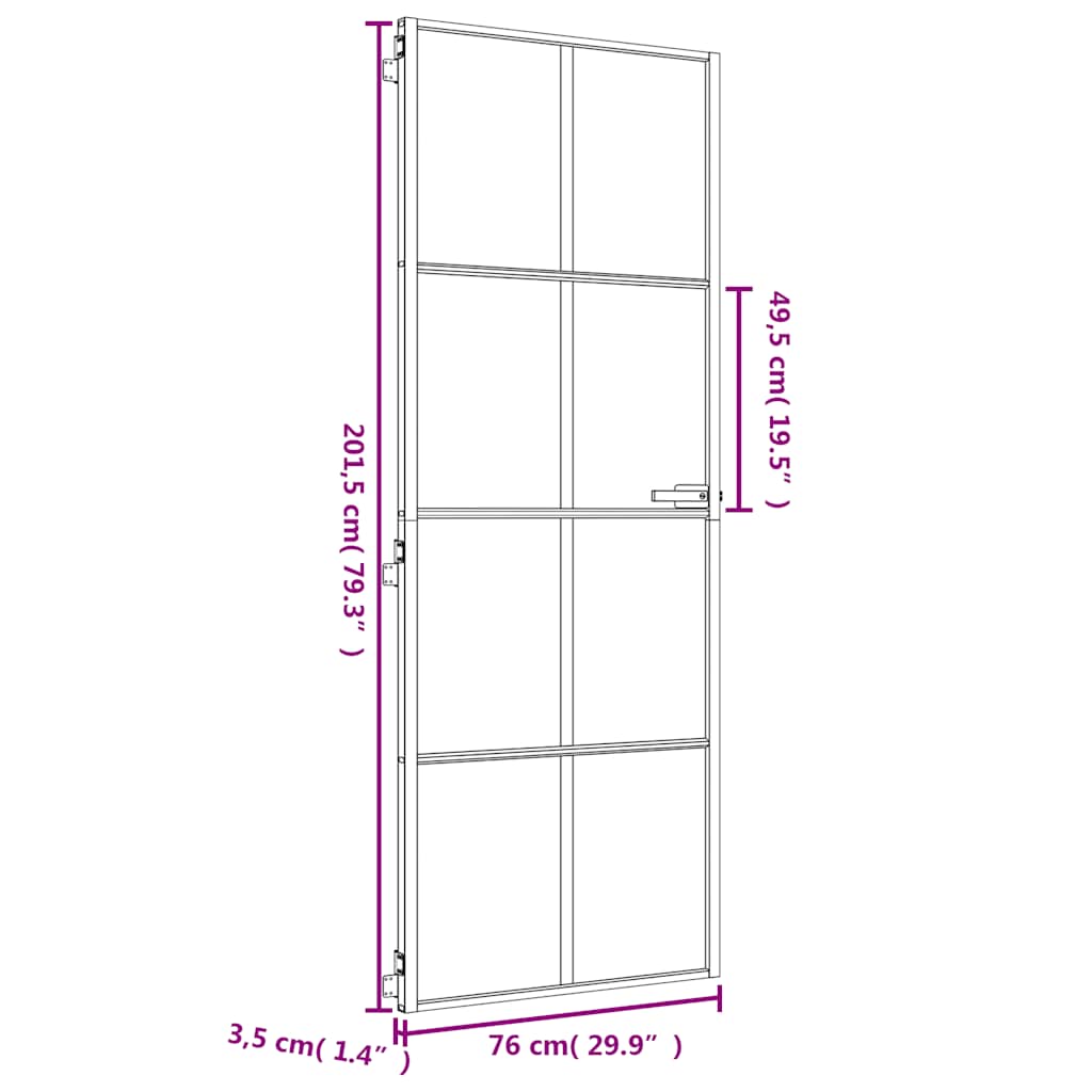 vidaXL Interior Door Slim Golden 76x201.5 cm Tempered Glass and Aluminium