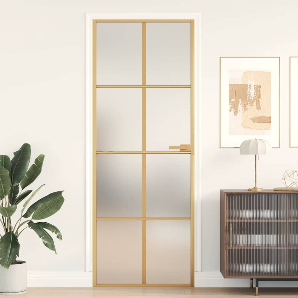 vidaXL Interior Door Slim Golden 76x201.5 cm Tempered Glass and Aluminium
