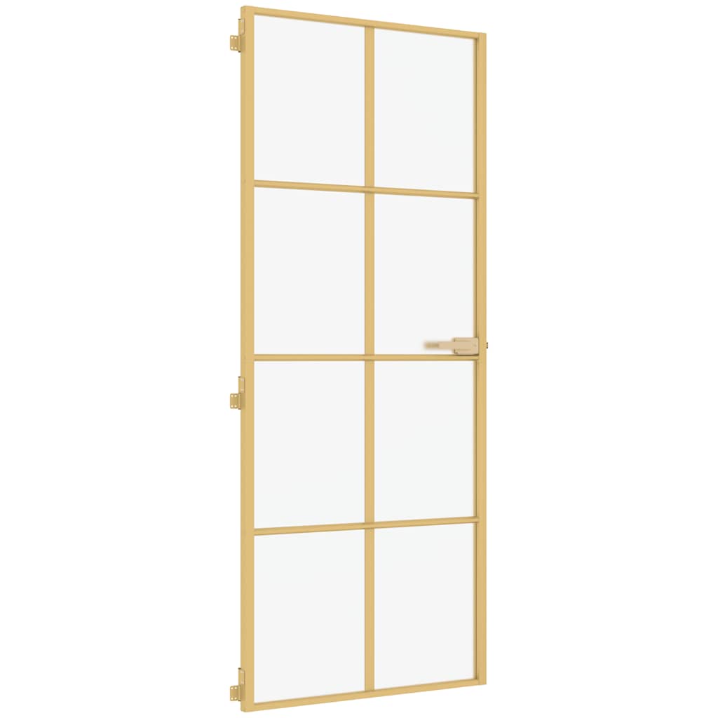 vidaXL Interior Door Slim Golden 83x201.5 cm Tempered Glass and Aluminium
