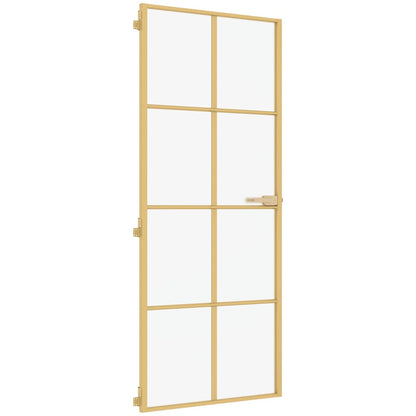 vidaXL Interior Door Slim Golden 83x201.5 cm Tempered Glass and Aluminium