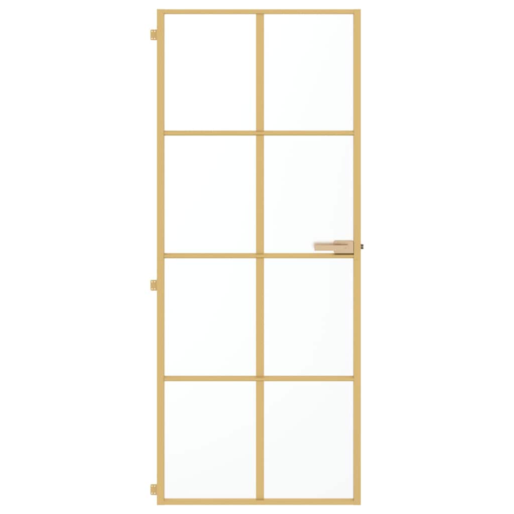 vidaXL Interior Door Slim Golden 83x201.5 cm Tempered Glass and Aluminium