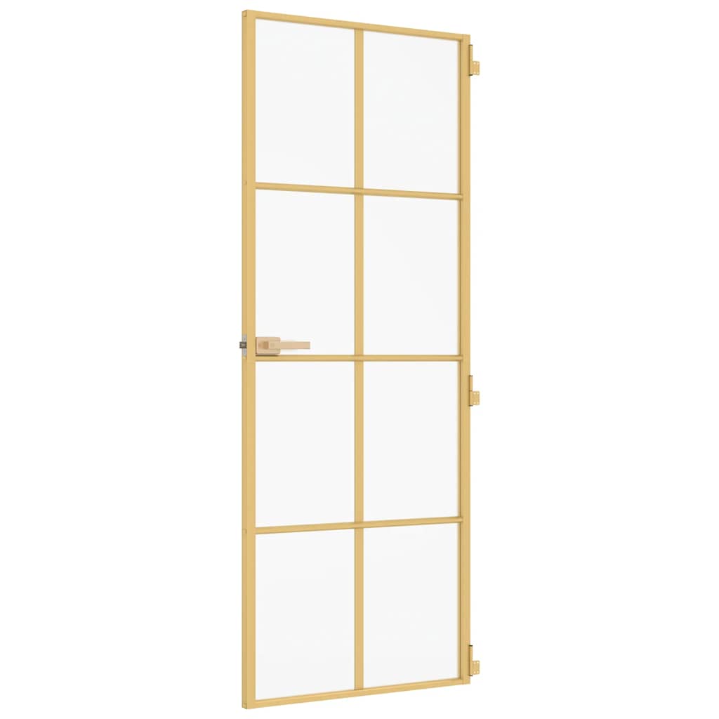 vidaXL Interior Door Slim Golden 83x201.5 cm Tempered Glass and Aluminium