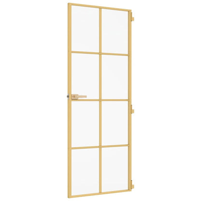 vidaXL Interior Door Slim Golden 83x201.5 cm Tempered Glass and Aluminium