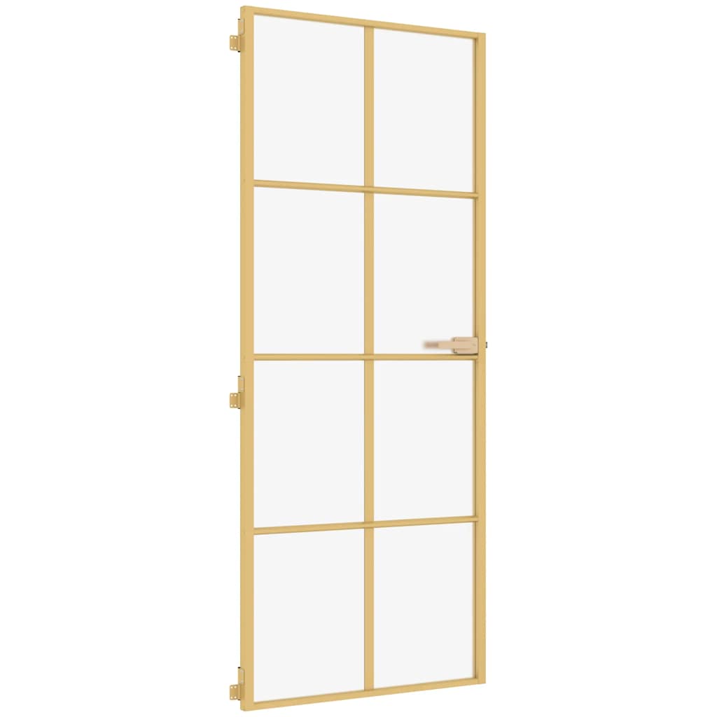 vidaXL Interior Door Slim Golden 93x201,5 cm Tempered Glass and Aluminium