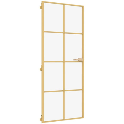 vidaXL Interior Door Slim Golden 93x201,5 cm Tempered Glass and Aluminium
