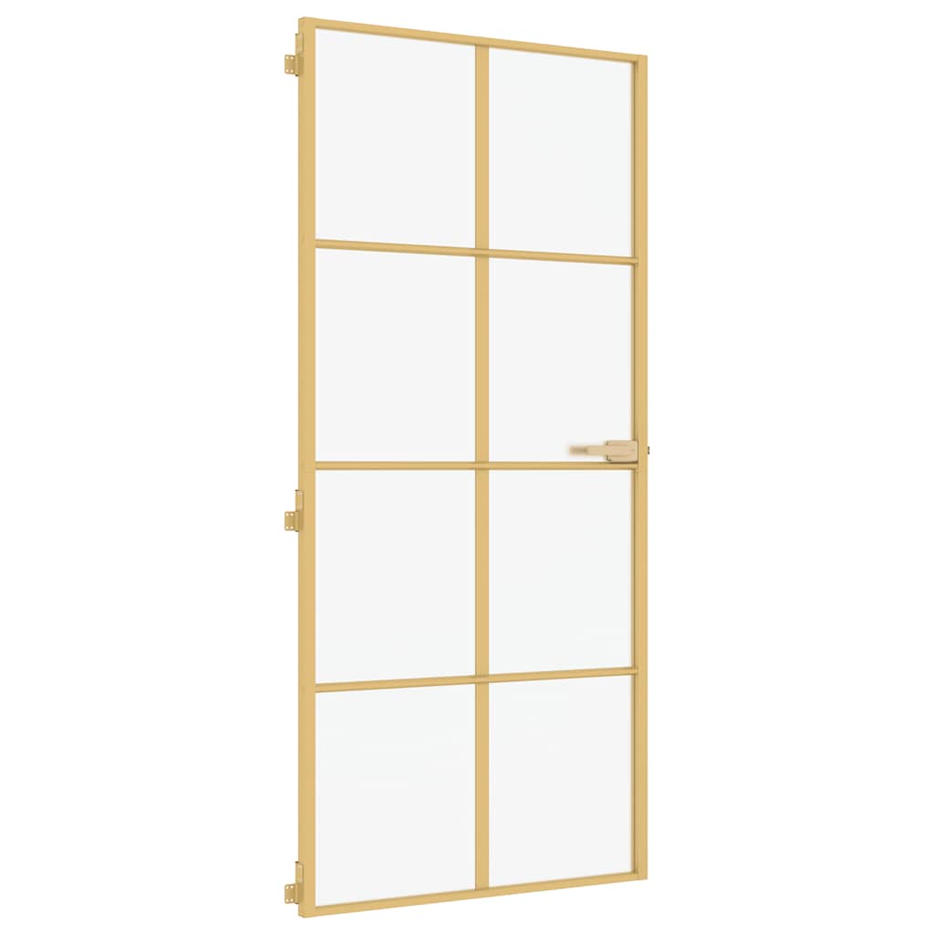 vidaXL Interior Door Slim Golden 93x201,5 cm Tempered Glass and Aluminium