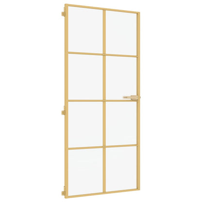 vidaXL Interior Door Slim Golden 93x201,5 cm Tempered Glass and Aluminium