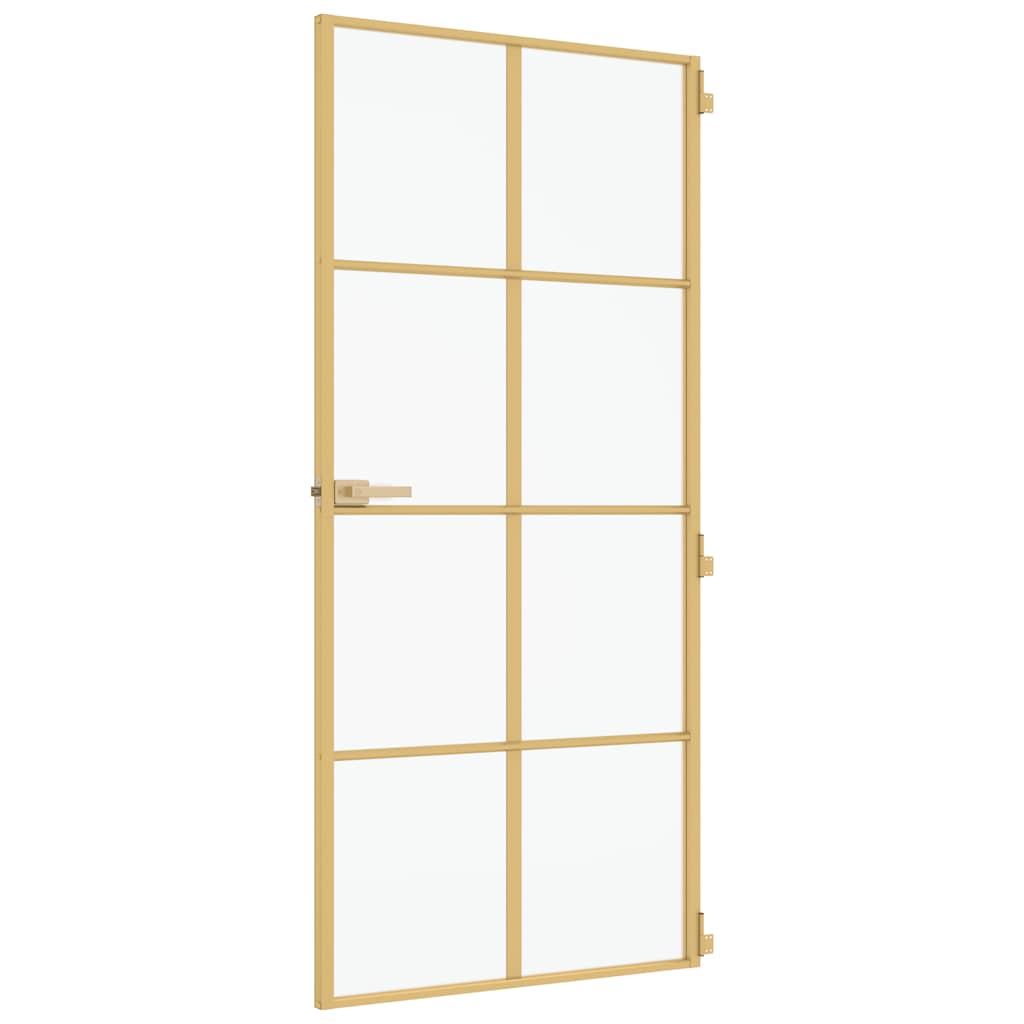 vidaXL Interior Door Slim Golden 93x201,5 cm Tempered Glass and Aluminium