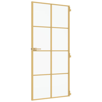 vidaXL Interior Door Slim Golden 93x201,5 cm Tempered Glass and Aluminium