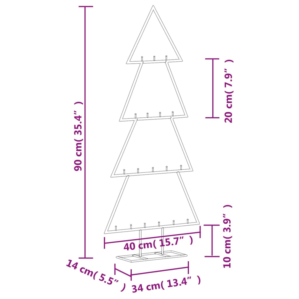 vidaXL Metal Christmas Tree | Black | Powder-coated steel | 90 cm | Hooks