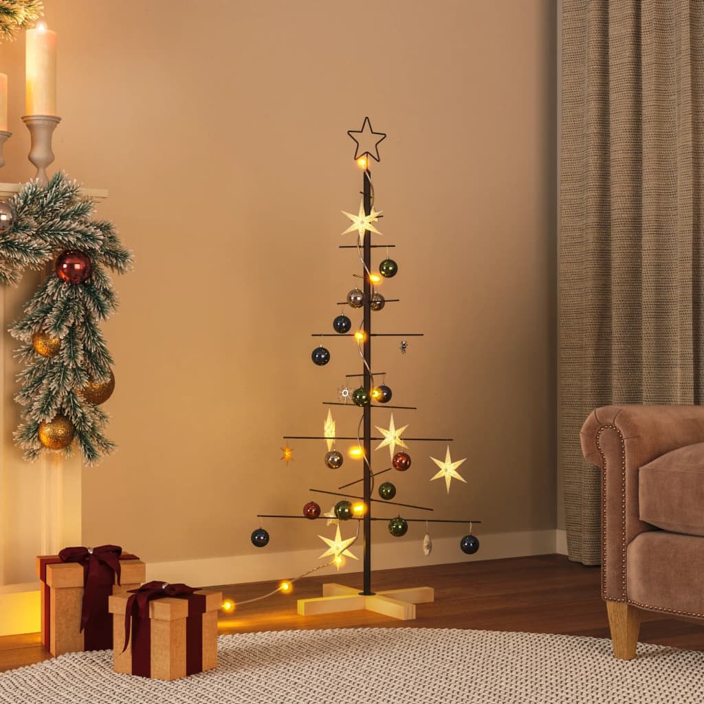 vidaXL Metal Christmas Tree | Black | Powder-coated steel, solid pine wood