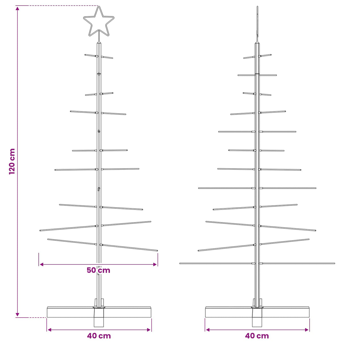 vidaXL Metal Christmas Tree with Wooden Base Black 120 cm