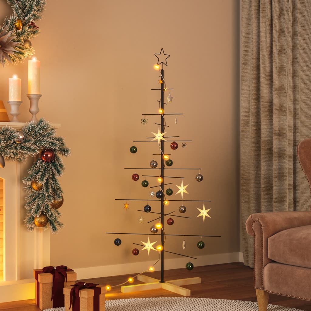 vidaXL Metal Christmas Tree | Black | Powder-coated steel, solid pine wood
