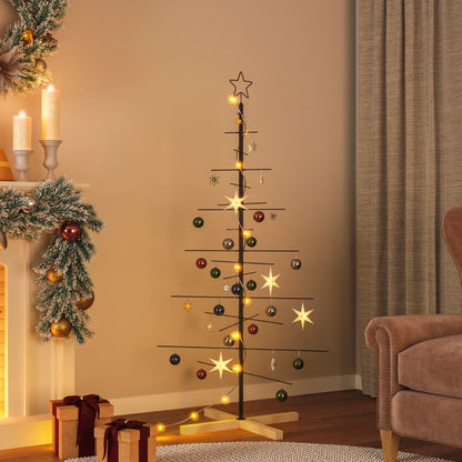 vidaXL Metal Christmas Tree | Black | Powder-coated steel, solid pine wood