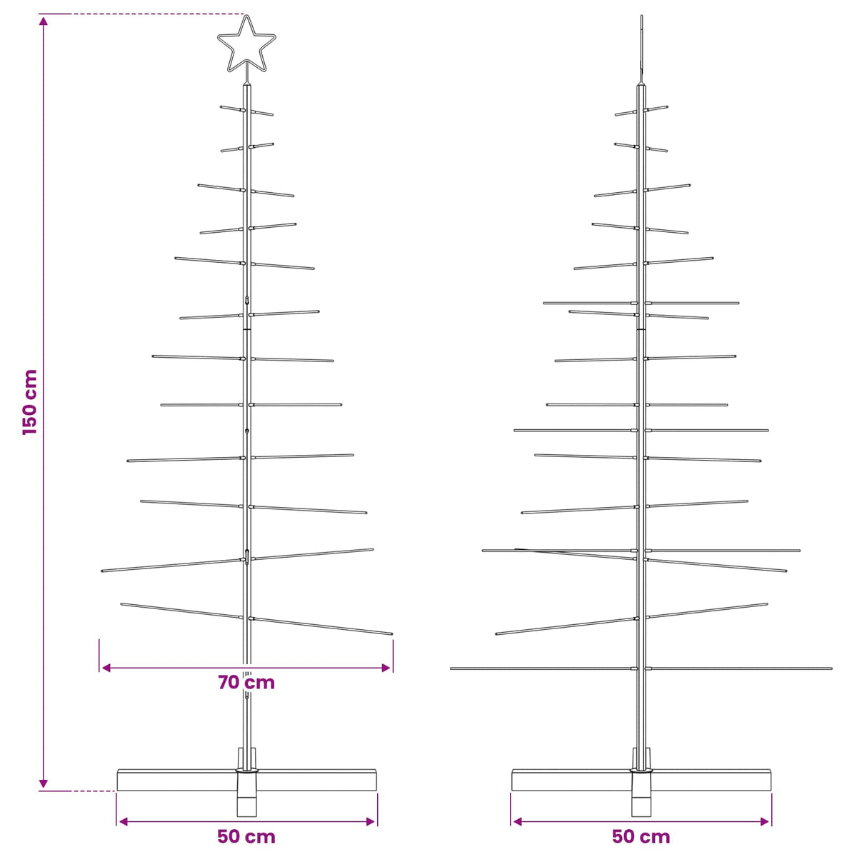 vidaXL Metal Christmas Tree with Wooden Base Black 150 cm