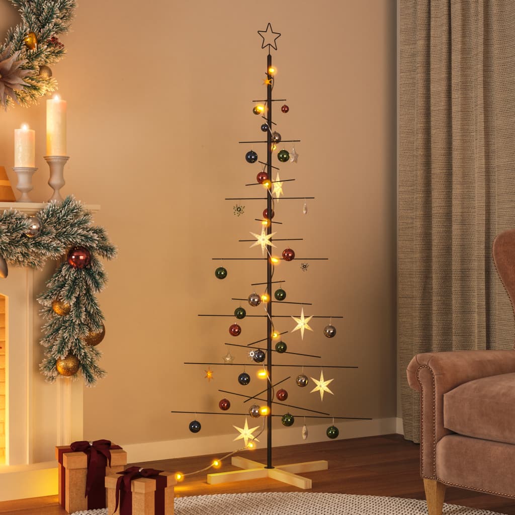 vidaXL Metal Christmas Tree | Black | Powder-coated steel, solid pine wood