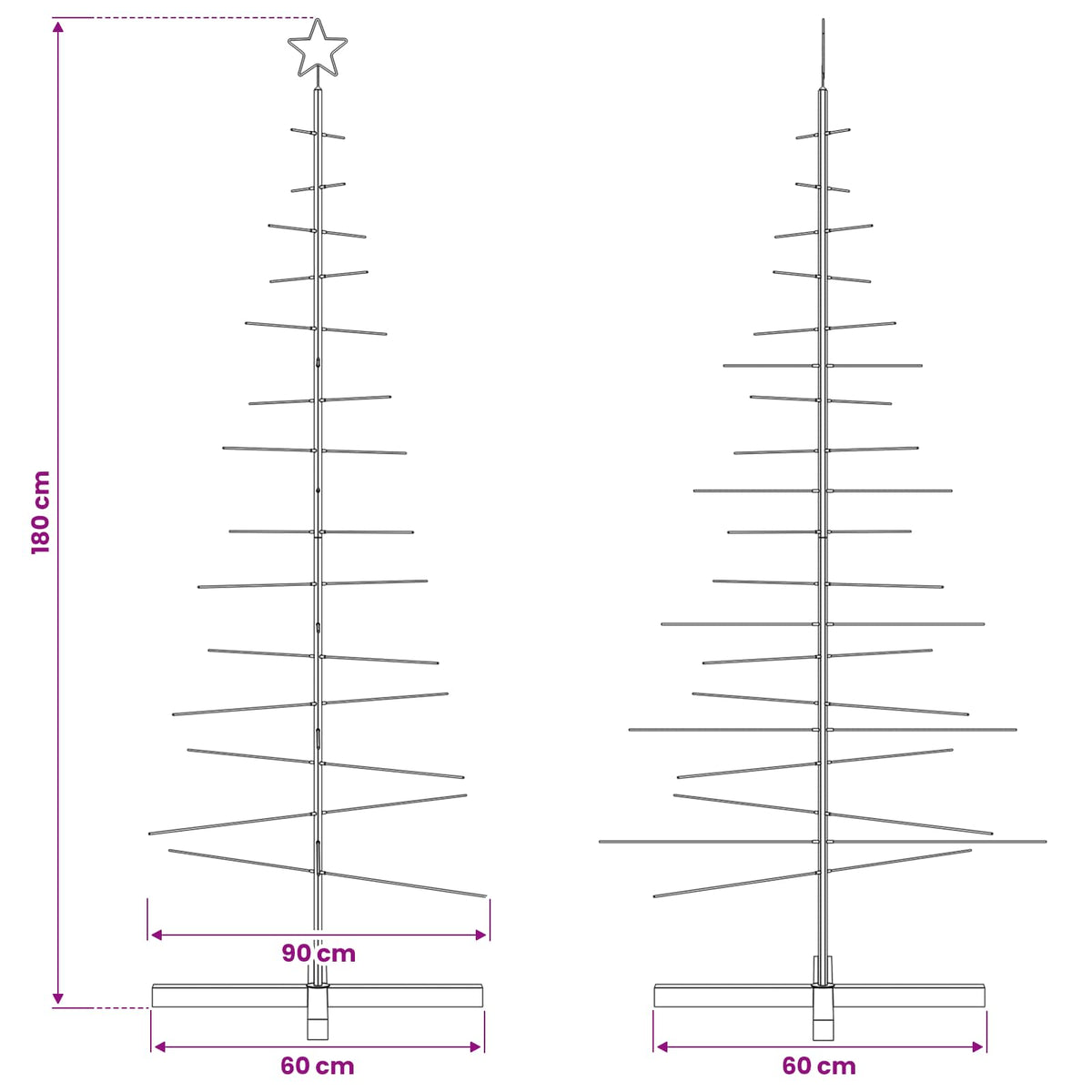 vidaXL Metal Christmas Tree with Wooden Base Black 180 cm