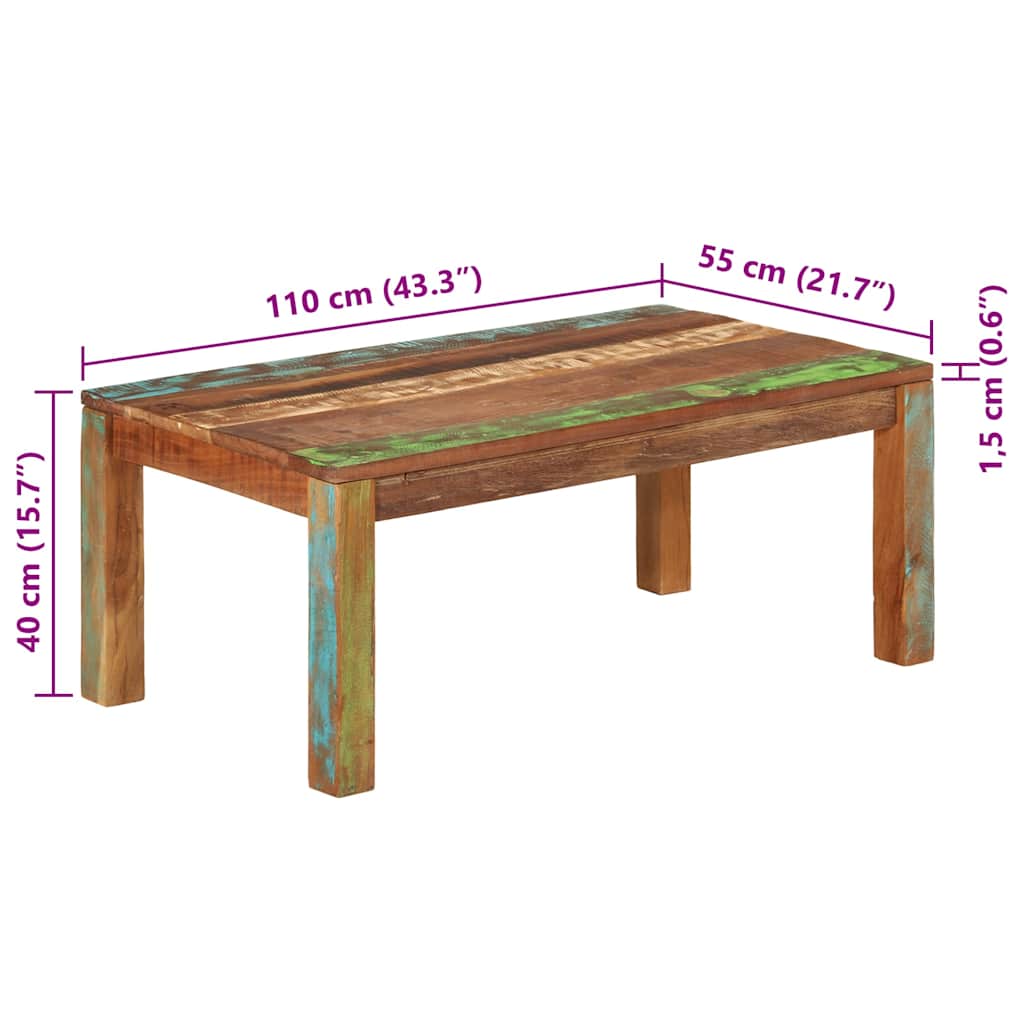 vidaXL Coffee Table 110x55x40 cm Solid Reclaimed Wood