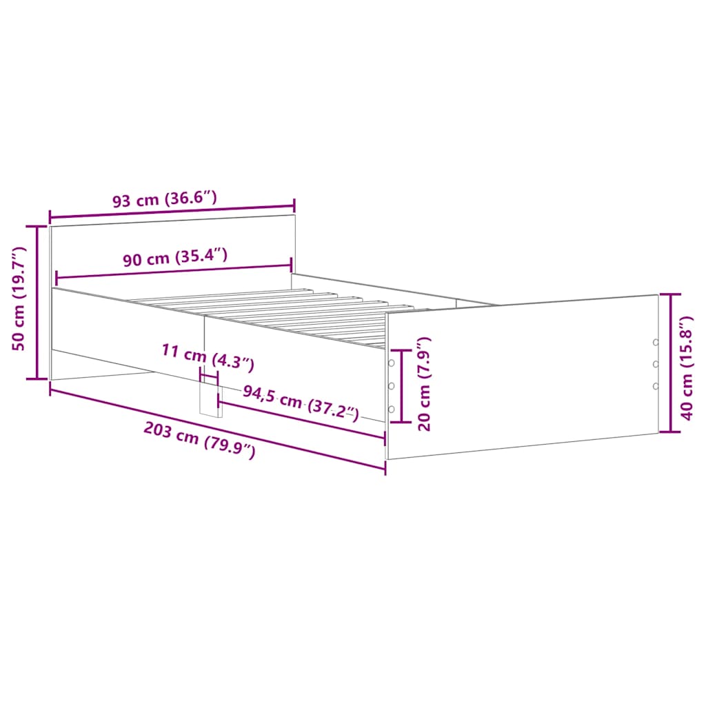 vidaXL Bed Frame without Mattress Smoked Oak 90x200 cm Engineered Wood