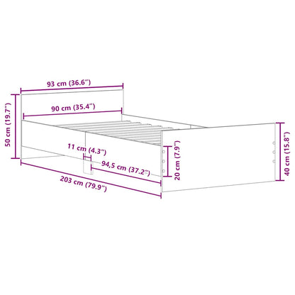 vidaXL Bed Frame without Mattress Smoked Oak 90x200 cm Engineered Wood