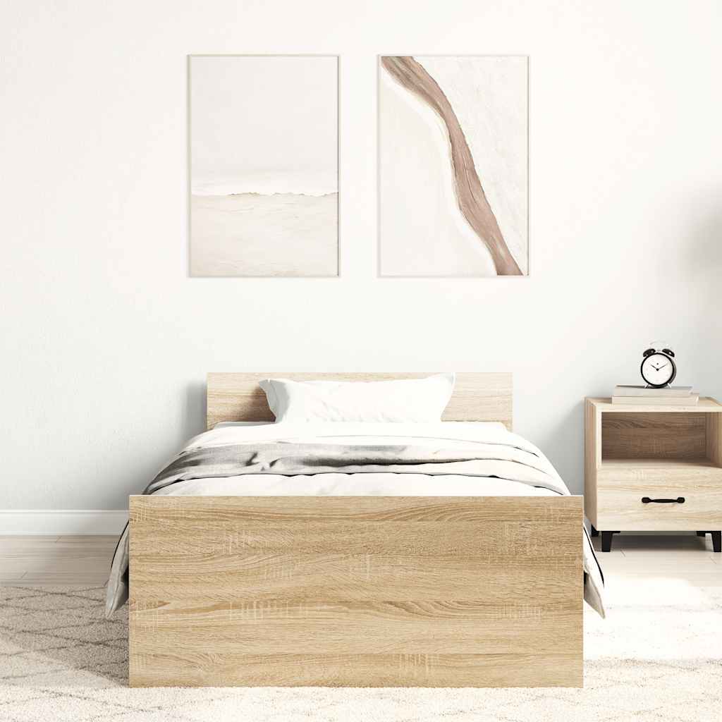 vidaXL Bed Frame without Mattress Sonoma Oak 75x190 cm Engineered Wood