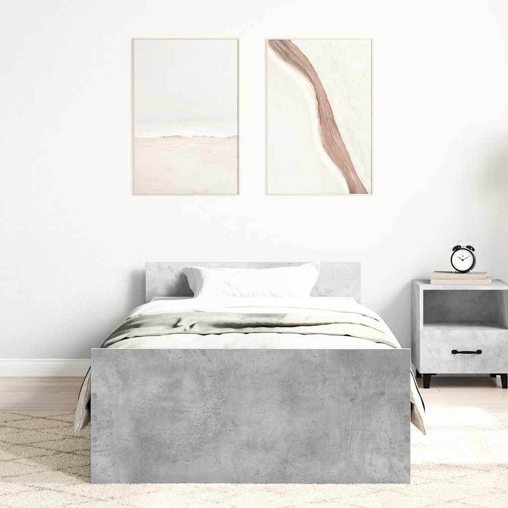 vidaXL Bed Frame without Mattress Concrete Grey 75x190 cm Small Single