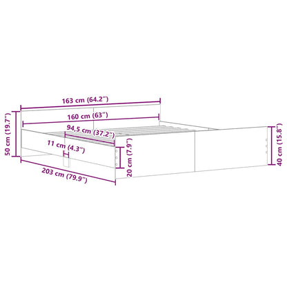 vidaXL Bed Frame without Mattress Grey Sonoma 160x200 cm