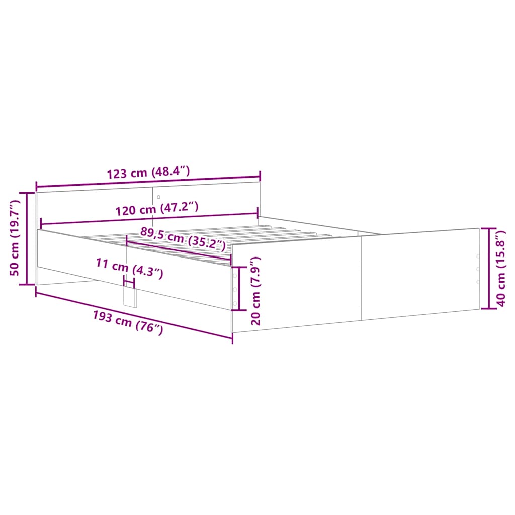 vidaXL Bed Frame without Mattress Concrete Grey 120x190 cm Small Double