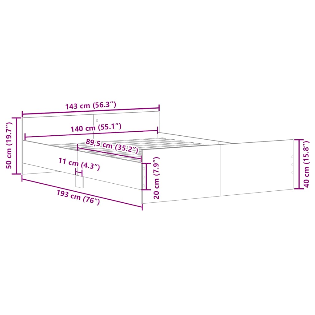 vidaXL Bed Frame without Mattress Sonoma Oak 140x190 cm