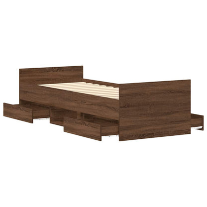 vidaXL Bed Frame | Brown Oak | Engineered wood, Solid Pinewood, Plywood | Single