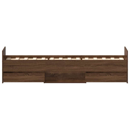 vidaXL Bed Frame | Brown Oak | Engineered wood, Solid Pinewood, Plywood | Single