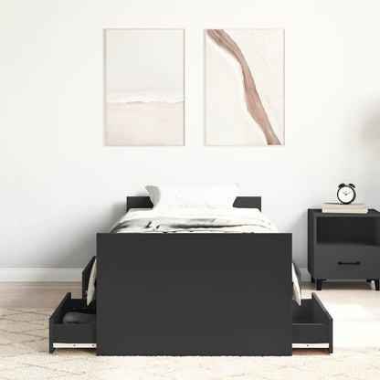 vidaXL Bed Frame | Black | Engineered wood, solid pinewood, plywood | Single