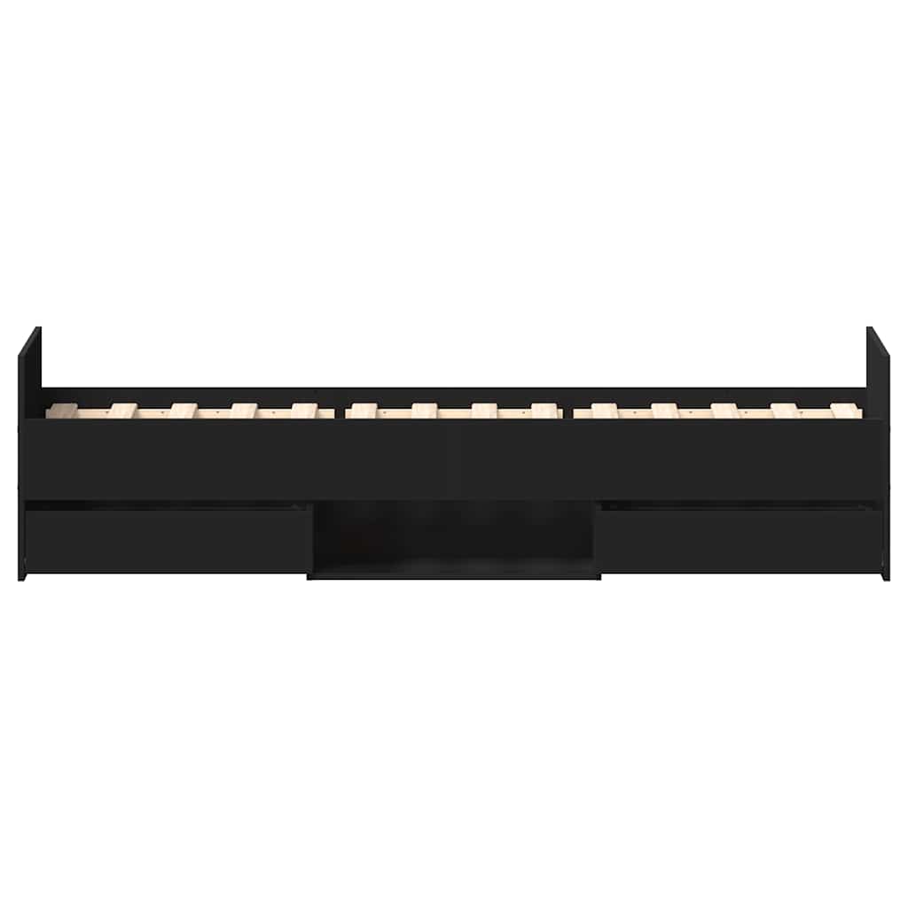 vidaXL Bed Frame | Black | Engineered wood, solid pinewood, plywood | Single