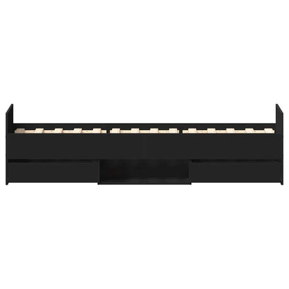 vidaXL Bed Frame | Black | Engineered wood, solid pinewood, plywood | Single