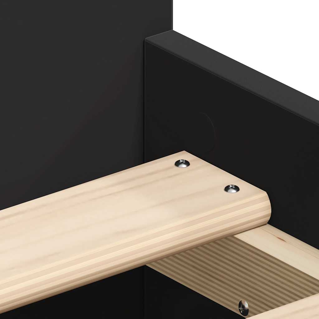 vidaXL Bed Frame | Black | Engineered wood, solid pinewood, plywood | Single