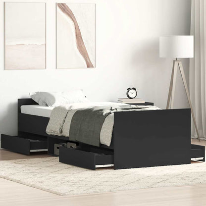 vidaXL Bed Frame | Black | Engineered wood, solid pinewood, plywood | Single
