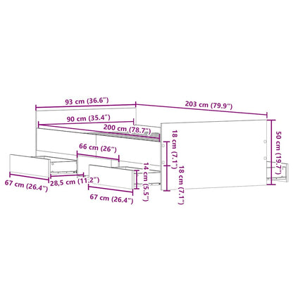 vidaXL Bed Frame without Mattress Brown Oak 90x200 cm