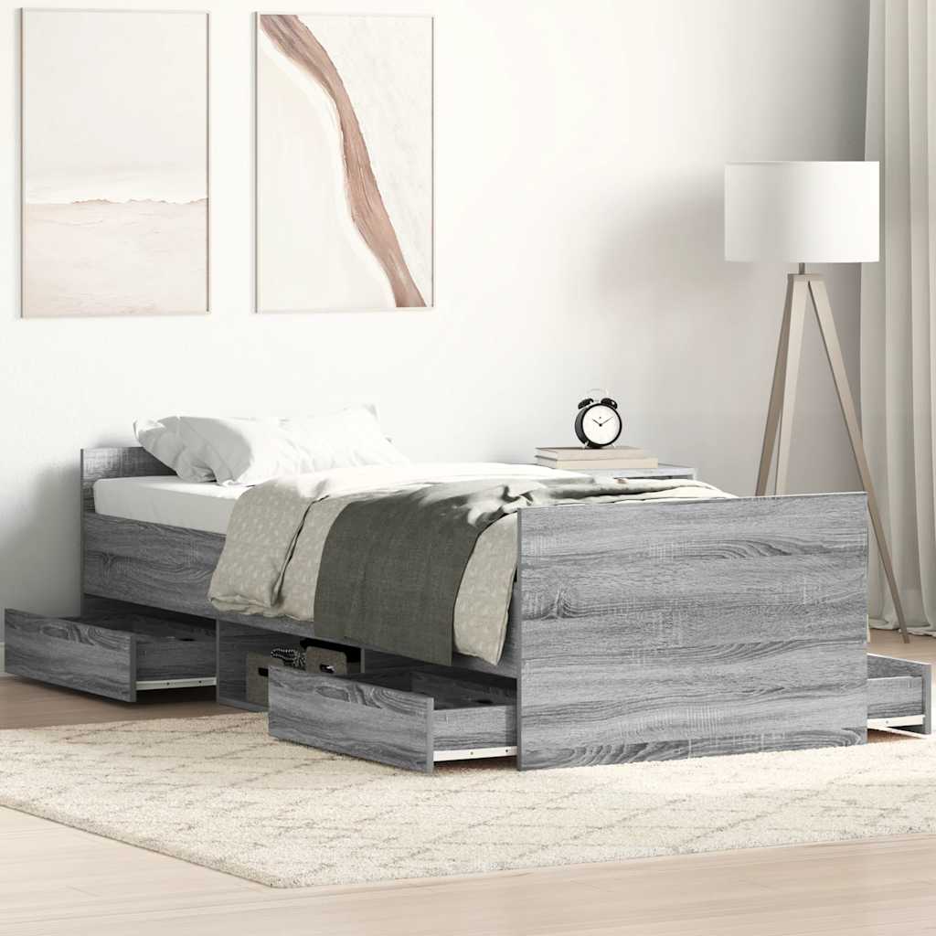 vidaXL Bed Frame without Mattress Grey Sonoma 90x190 cm Single