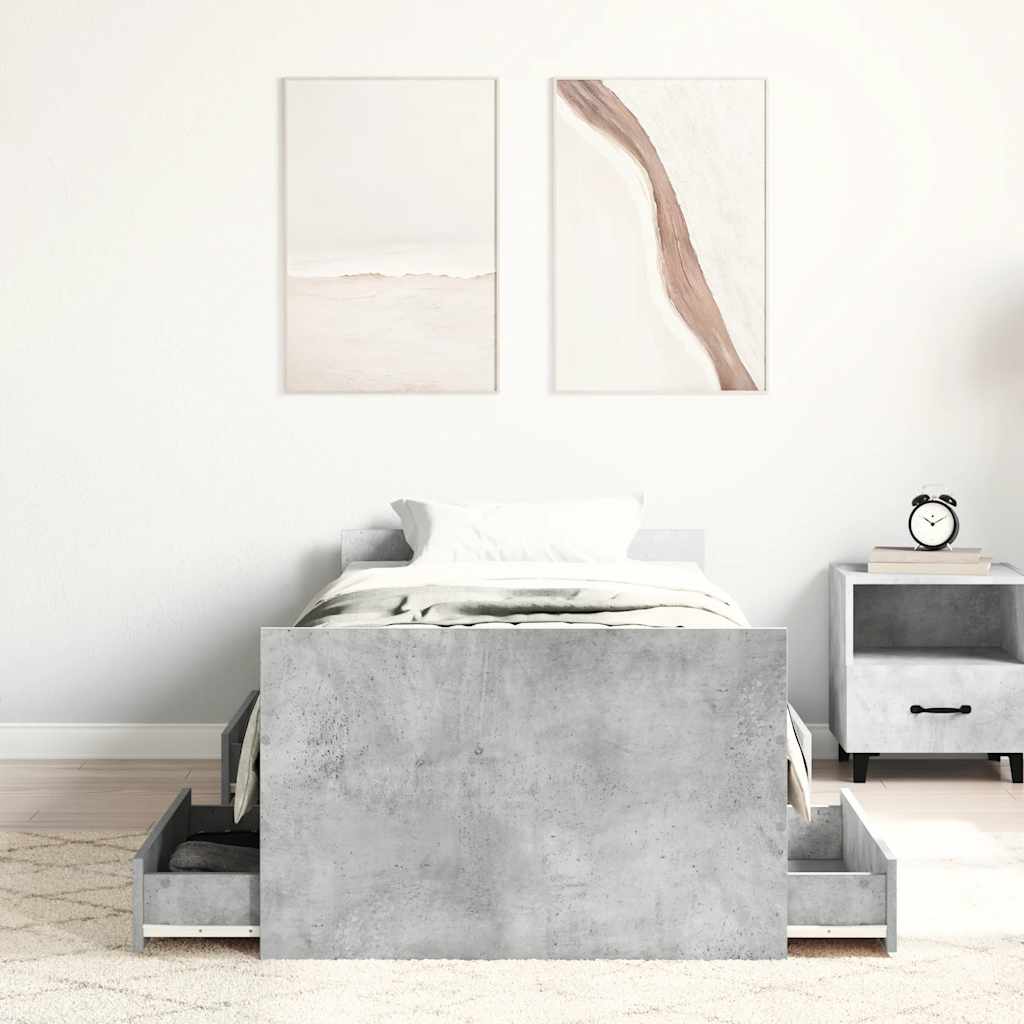 vidaXL Bed Frame without Mattress Concrete Grey 75x190 cm Small Single