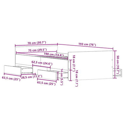 vidaXL Bed Frame without Mattress Concrete Grey 75x190 cm Small Single